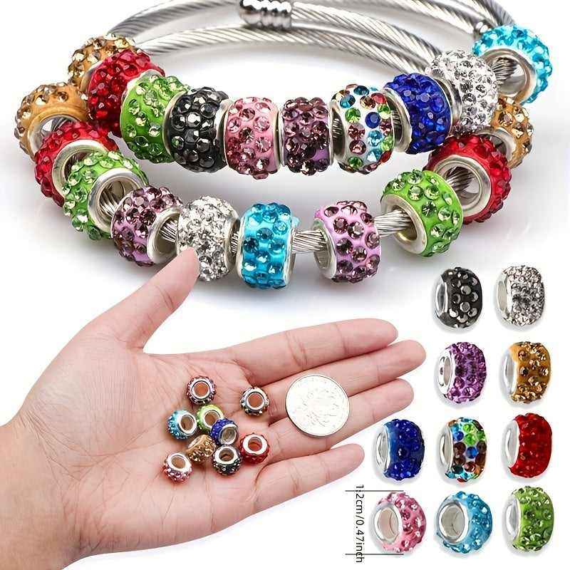 20pcs Big Hole Crystal Glass Beads Charms Rhinestone Inlaid for Jewelry Making