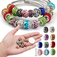 20pcs Big Hole Crystal Glass Beads Charms Rhinestone Inlaid for Jewelry Making