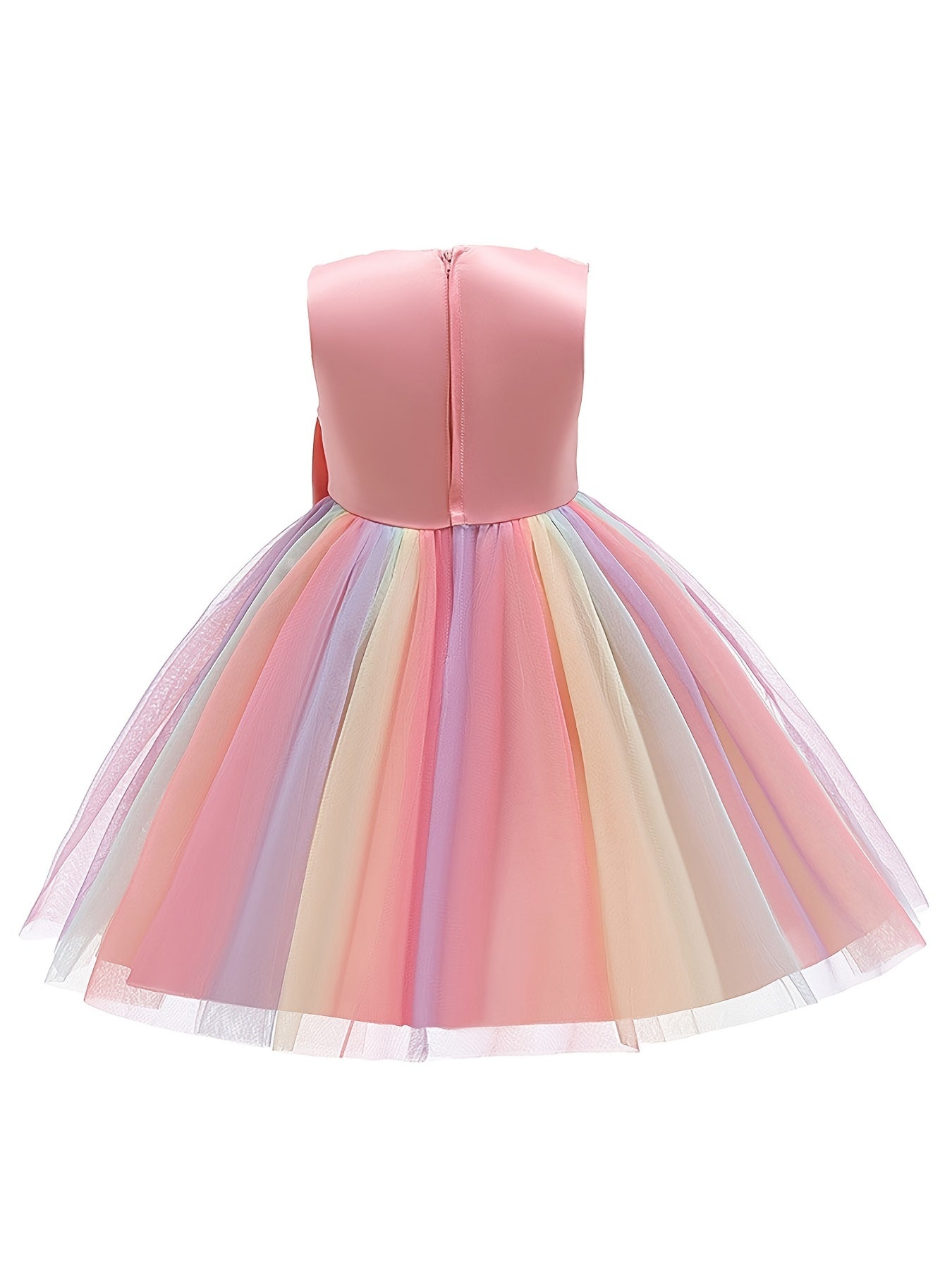 Girls Sleeveless Puffy Princess Dress Gown Flowers Bow Rainbow Tulle Dress