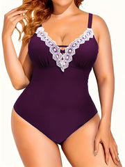 Contrast Lace Crisscross V Neck One Piece Swimsuit
