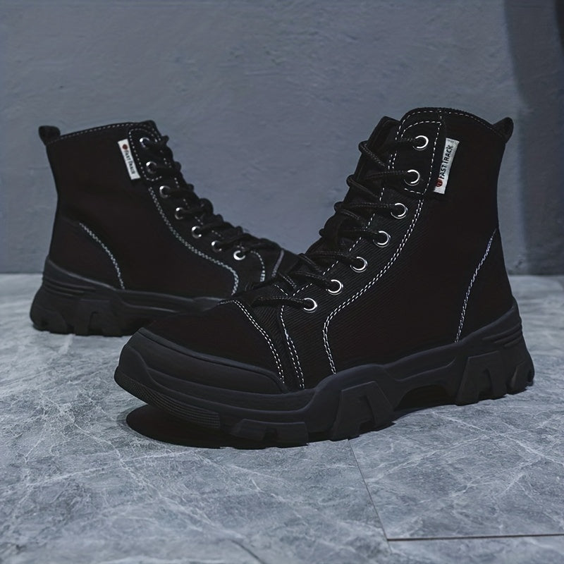Women's Platform Combat Boots Lace Up Canvas Short Boots