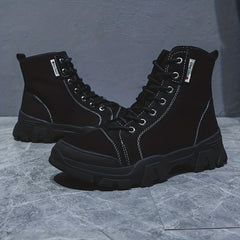 Women's Platform Combat Boots Lace Up Canvas Short Boots
