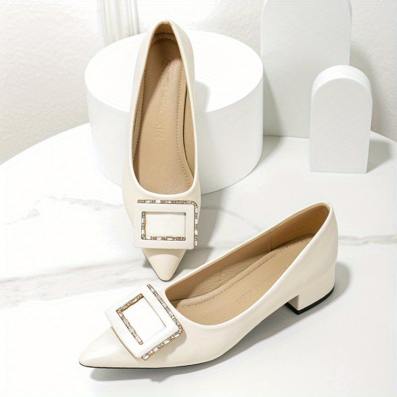 Rhinestone Buckle Slip On Point Toe Shoes Lightweight Soft Outdoor Comfy