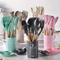13pcs Silicone Utensil Set with Storage Bucket Non Stick Cooking Utensils