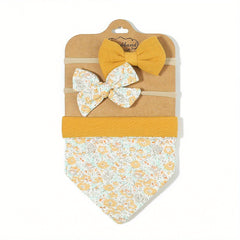 3pcs Bow Headband & Floral Bib Cute Baby Girl Photo Accessories