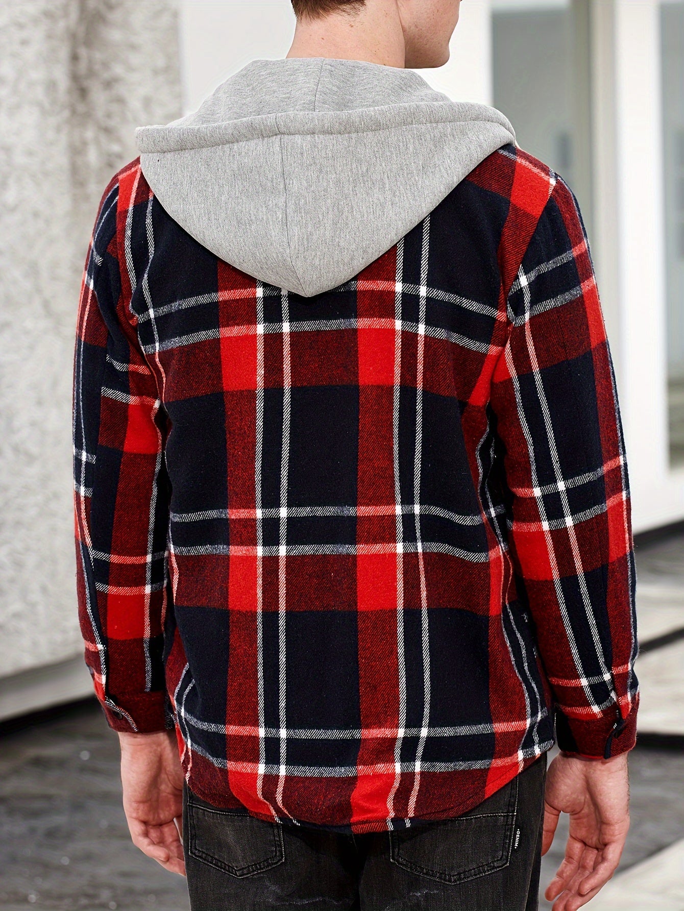 Men's Plaid Button Up Hooded Shirt Coat