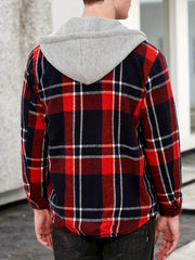 Men's Plaid Button Up Hooded Shirt Coat