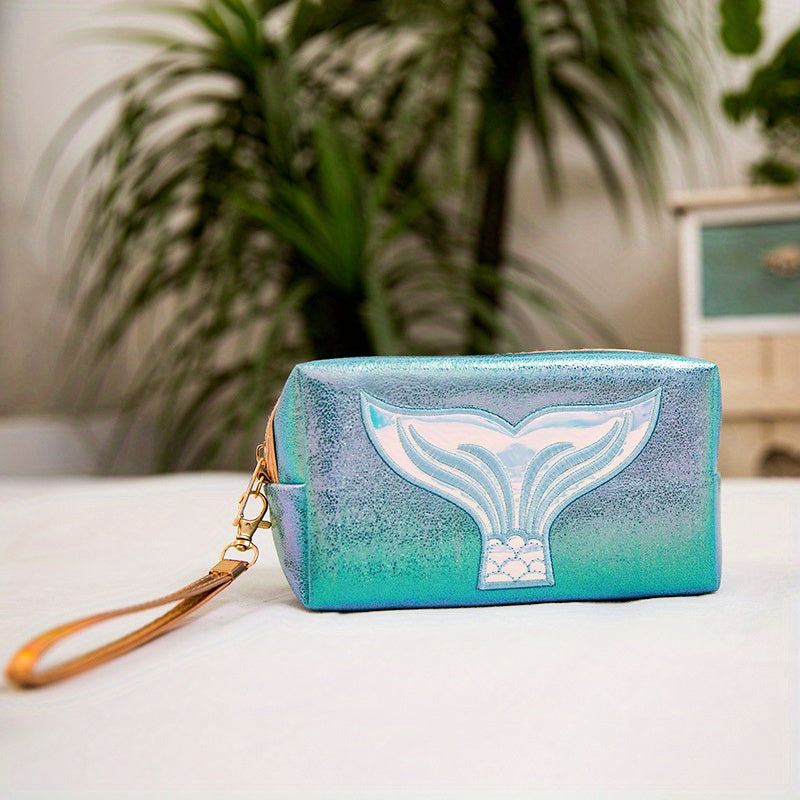 Mermaid Tail Makeup Bag Laser Travel Cosmetic Bag Organizer With Wrist Strap