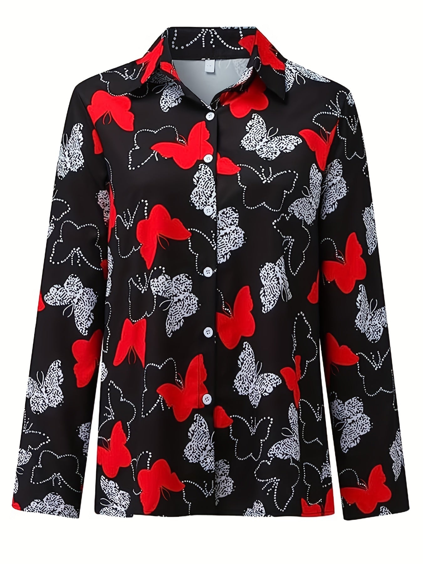 Butterfly Print Plus Size Button Up Blouse