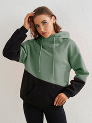 Block Kangaroo Pockets Hoodie for Women