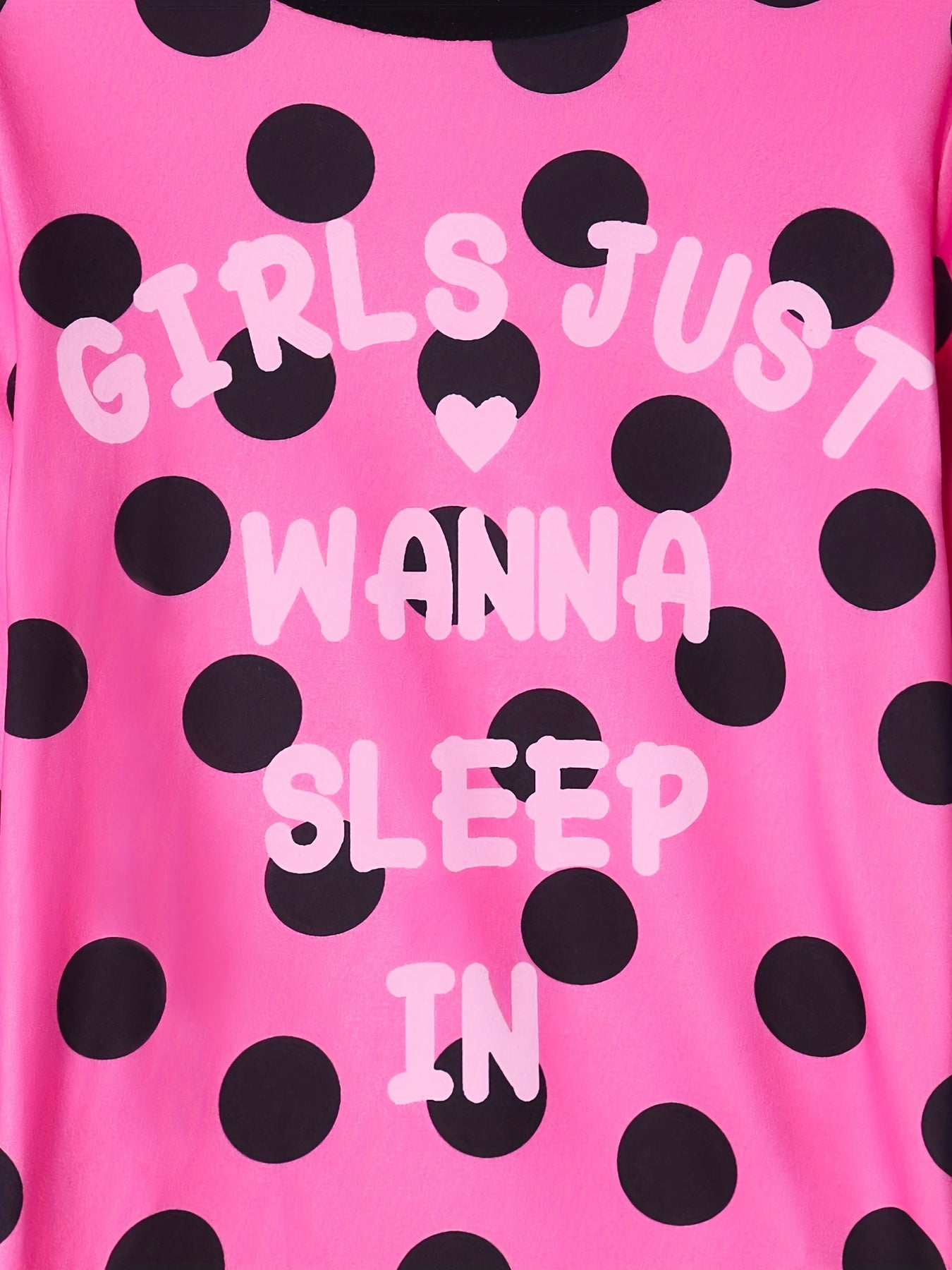 Girl's Dots Print Pajama Set Polyester Elastane Crew Neck Pants