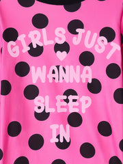 Girl's Dots Print Pajama Set Polyester Elastane Crew Neck Pants