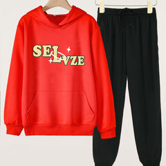 SELVZE Print Hooded Outfit For Girls Hoodie & Comfy Pants Set