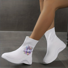 Women's Cartoon Print High Top Sock Boots
