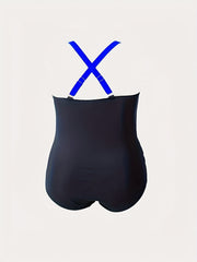 Colorblock V Neck One Piece Bathing Suit