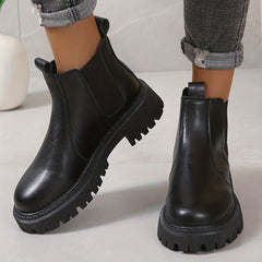 Stylish Chunky Heel Combat Boots with Stretch Fabric Sides