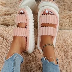 Double Strap Platform Slippers Plush Home Shoes