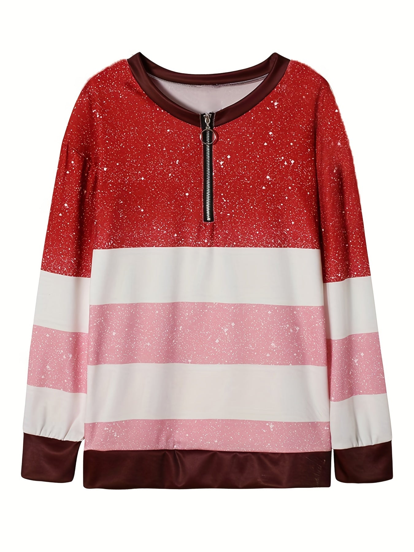 Block Zip V Neck Sweatshirt for Women