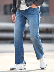Men's Wide Leg Cotton Jeans Solid Denim Pants