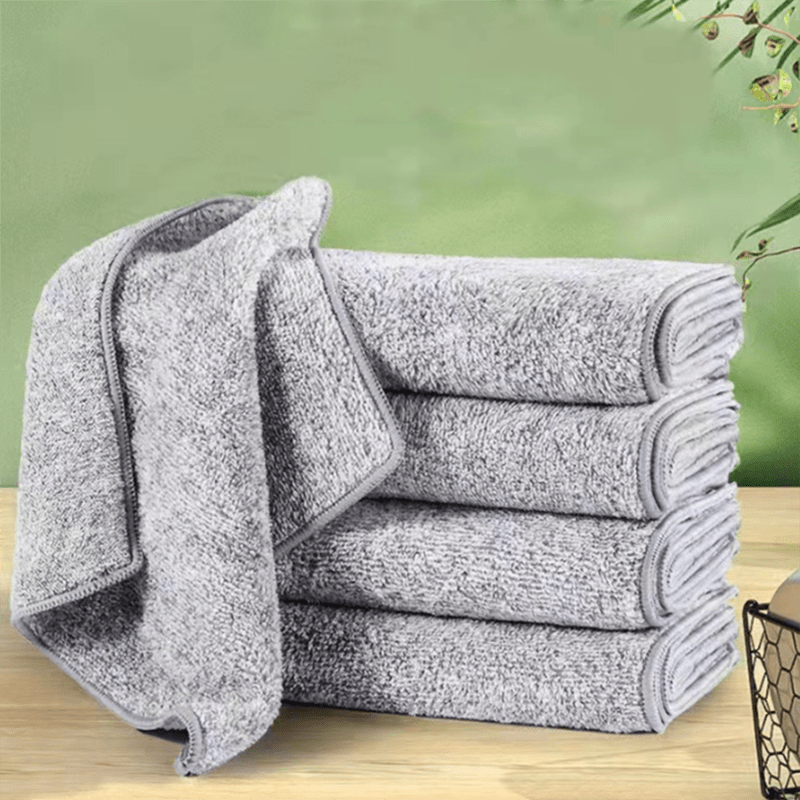 2pcs Microfiber Dish Cloths Absorbent Bamboo Charcoal Fiber Cleaning Cloth