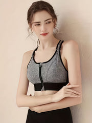 Women's Zipper Sports Bra Shockproof Yoga Top