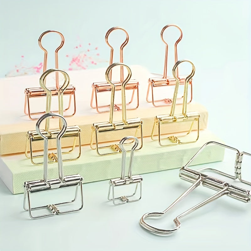5pcs Office Storage Book Clip Stationery File Clip Metal Hollow Long Tail Clip