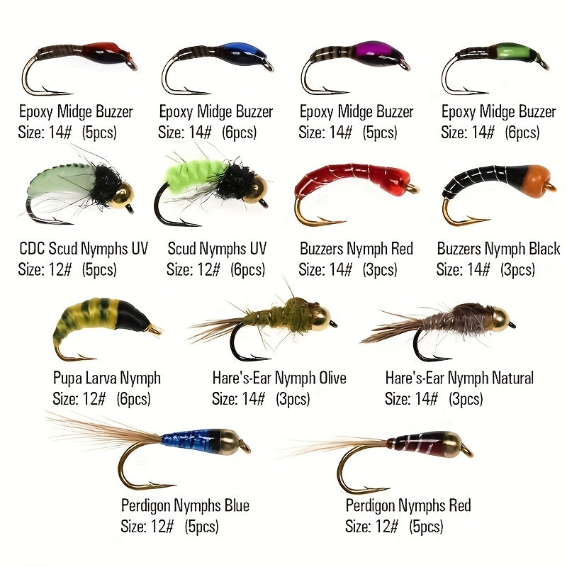 61pcs Hand Tied Fly Fishing Flies Assortment for Trout Dry Wet Flies Scud Nymphs