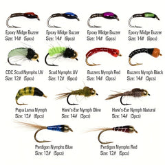 61pcs Hand Tied Fly Fishing Flies Assortment for Trout Dry Wet Flies Scud Nymphs