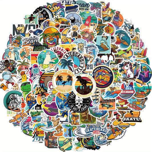 100pcs Beach Surfing Waterproof Vinyl Stickers for Water Bottles