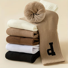 6 Pairs Letter Print Ribbed Socks Women's Stockings