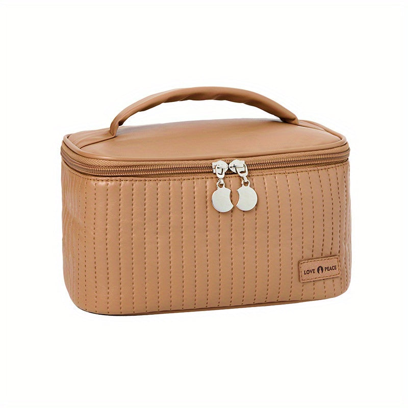 1pc Travel Makeup Bag Cosmetic Bag PU Solid Toiletry Bag Portable Storage Bag