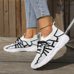 Women's Knitted Sports Shoes Lightweight Lace Up Low Top Running Sneakers