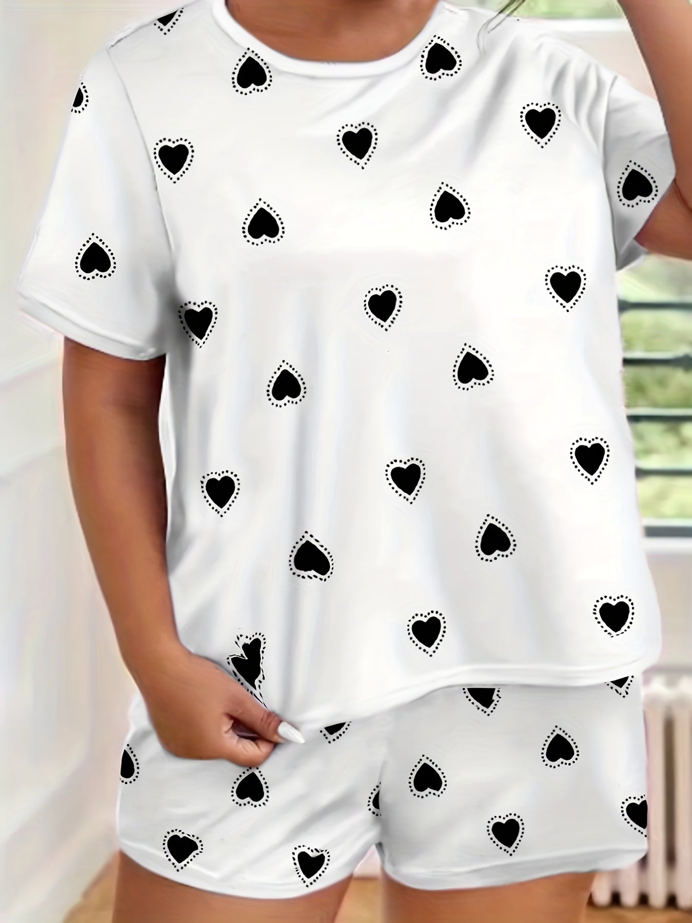 Heart Print Short Sleeve Pajama Set