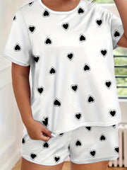 Heart Print Short Sleeve Pajama Set