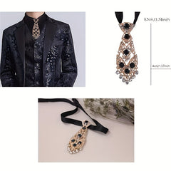 Men's Metal Inlaid Tie Corsage with Artificial Diamond