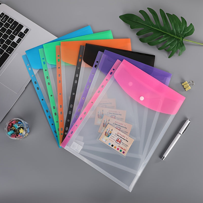 A4 11-Hole Snap File Bag, Colorful Transparent Storage Bag