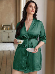 Solid Long Sleeve Nightgown With Belt
