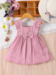 Baby Girl's Casual Bowknot Ruffle Trim Dress for Summer