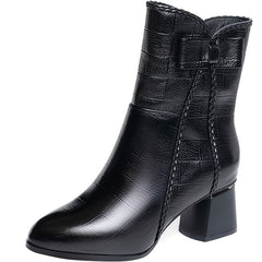 Women's Block Heel Ankle Boots Pointed Toe Faux Leather Booties