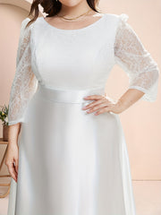 Solid Lace Round Neck Bridesmaid Dress