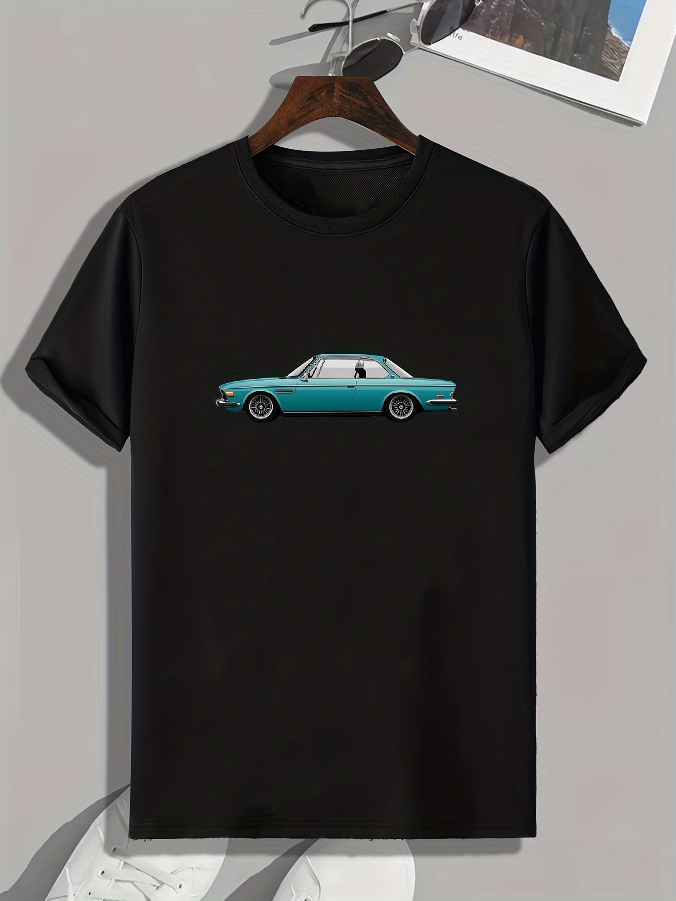Vintage Car Pattern Print Men's Comfy Sports T shirt Graphic Tee
