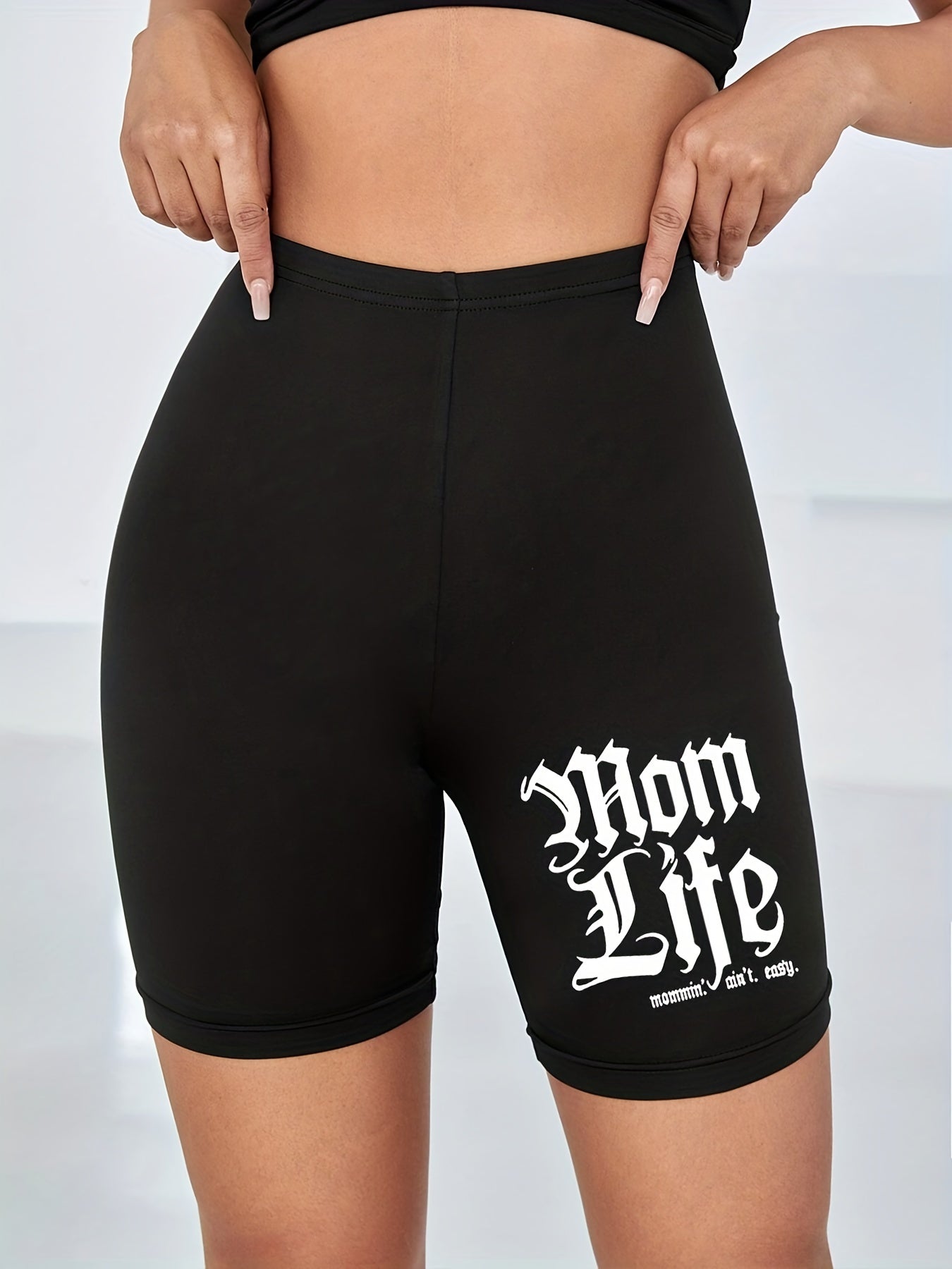Mom Life Print 2pc Set Gothic Letter Print T Shirt & Shorts Women's Outfits