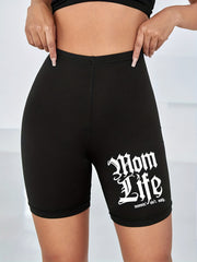 Mom Life Print 2pc Set Gothic Letter Print T Shirt & Shorts Women's Outfits