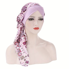 Vintage Floral Print Turban Cap Casual Head Wraps Elastic Headscarf Women