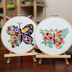 3pcs Embroidery Kit Flowers & Butterfly Pattern 20 07 Cm Hoop
