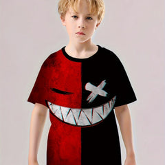 Devil Smile Print Boys T-Shirt Lightweight Comfortable Top Kids Summer Clothes