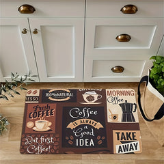 Retro Kitchen Mat Coffee Pattern Carpet Rectangular Polyester Rug