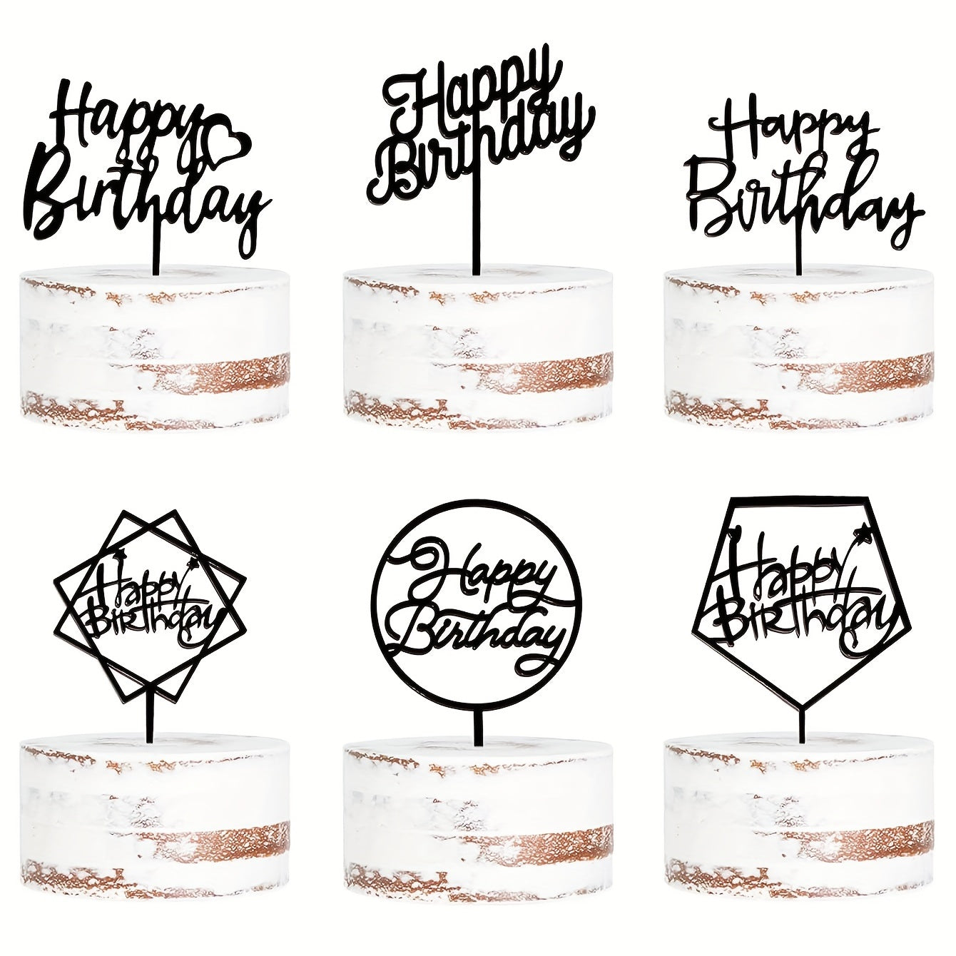 6pcs Happy Birthday Acrylic Cake Toppers