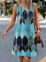 Casual Tank Dress Women's Plus Geometric Print Round Neck Dress
