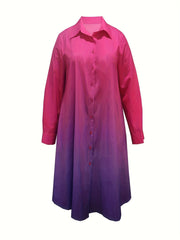 Plus Ombre Long Sleeve Collar Shirt Dress With Pocket